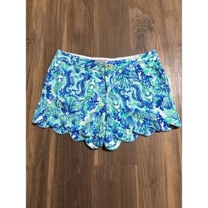 Lilly Pulitzer Buttercup Knit Shorts 5" Size 8 Sea Glass Mermaids Blue Coastal